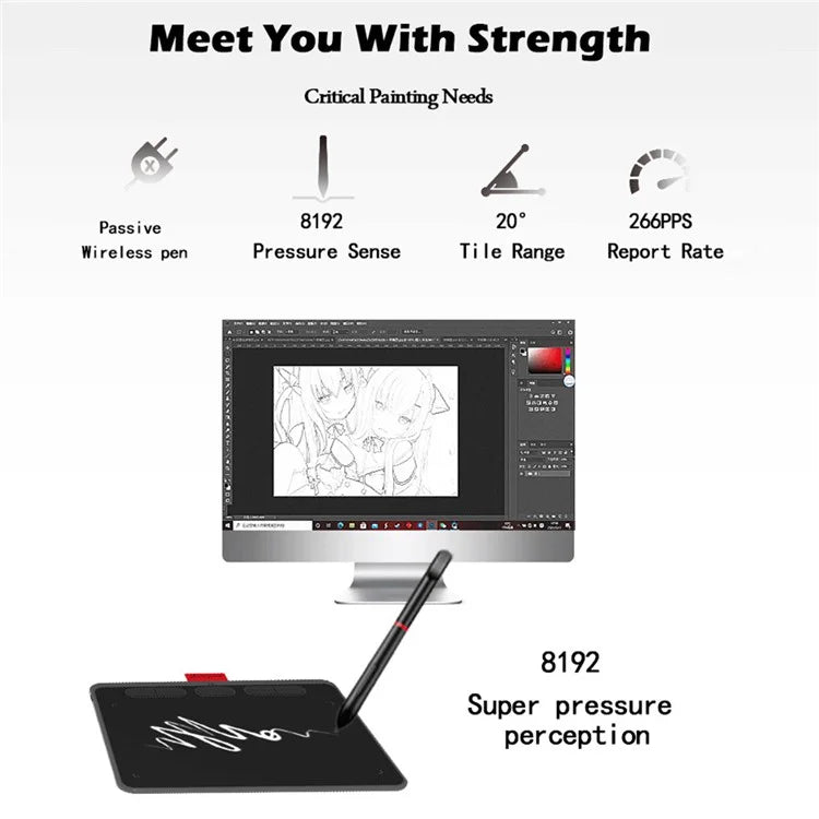 ACEPEN AP604B Plastic Case Ultra Thin Digital Graphic Board Drawing Tablet + 8192 Levels Pressure Battery-free Passive Stylus