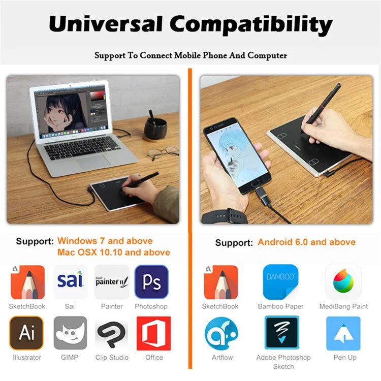 ACEPEN AP604 Digital Graphic Drawing Tablet Ultra Thin Aluminum Case Board with 8192 Levels Pressure Battery-free Passive Stylus