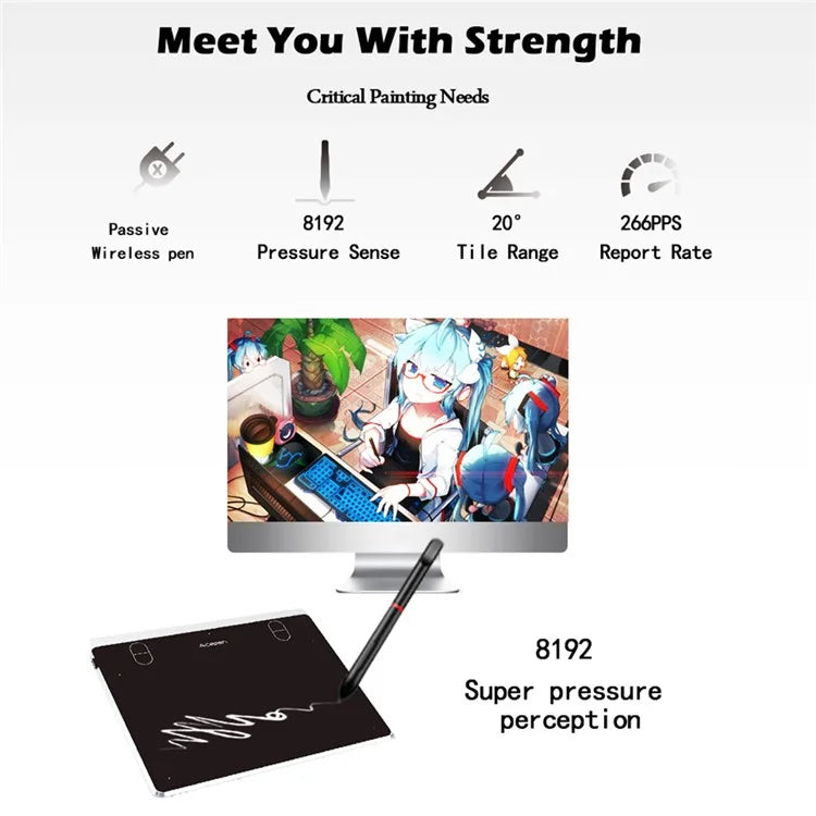 ACEPEN AP604 Digital Graphic Drawing Tablet Ultra Thin Aluminum Case Board with 8192 Levels Pressure Battery-free Passive Stylus
