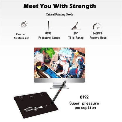 ACEPEN AP604 Digital Graphic Drawing Tablet Ultra Thin Aluminum Case Board with 8192 Levels Pressure Battery-free Passive Stylus