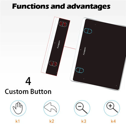 ACEPEN AP604 Digital Graphic Drawing Tablet Ultra Thin Aluminum Case Board with 8192 Levels Pressure Battery-free Passive Stylus