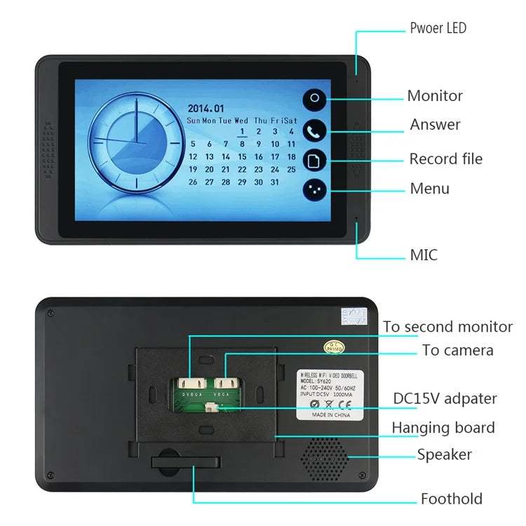 620FG11 7-inch Touch Screen Monitor + Night Vision Door Bell HD Camera, EU Plug