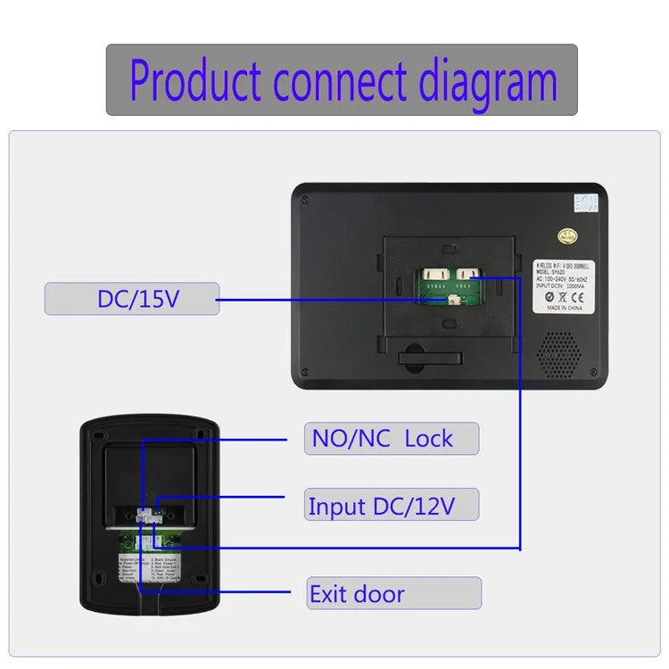 620FG11 7-inch Touch Screen Monitor + Night Vision Door Bell HD Camera, EU Plug