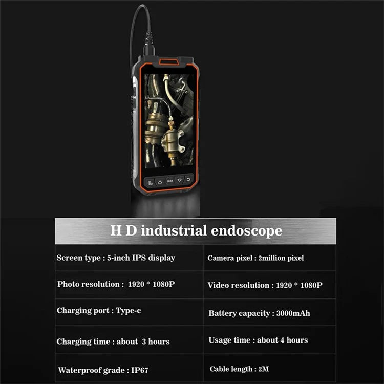 MS20 2m Hard Wire Triple Lens Endoscope LED Light Snake Borescope Inspection Camera