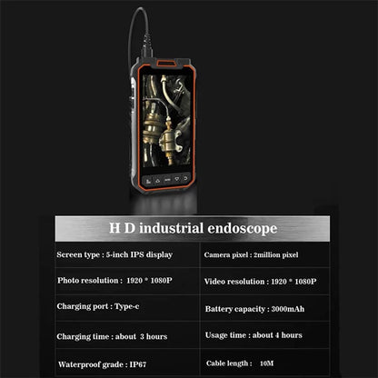 MS20 10m Hard Wire Single Lens Endoscope Camera LED 5-Inch Screen Borescope
