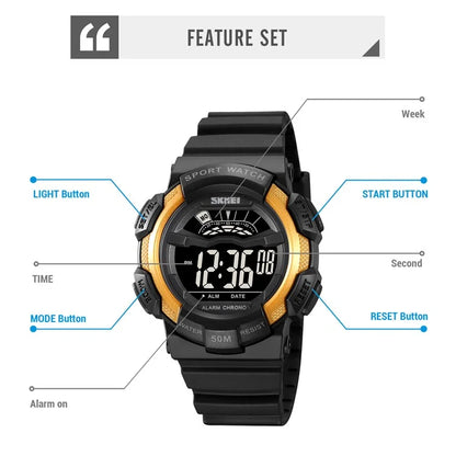 SKMEI 2153 50m Waterproof Wrist Watch TPU Strap EL Backlight Electronic Watch