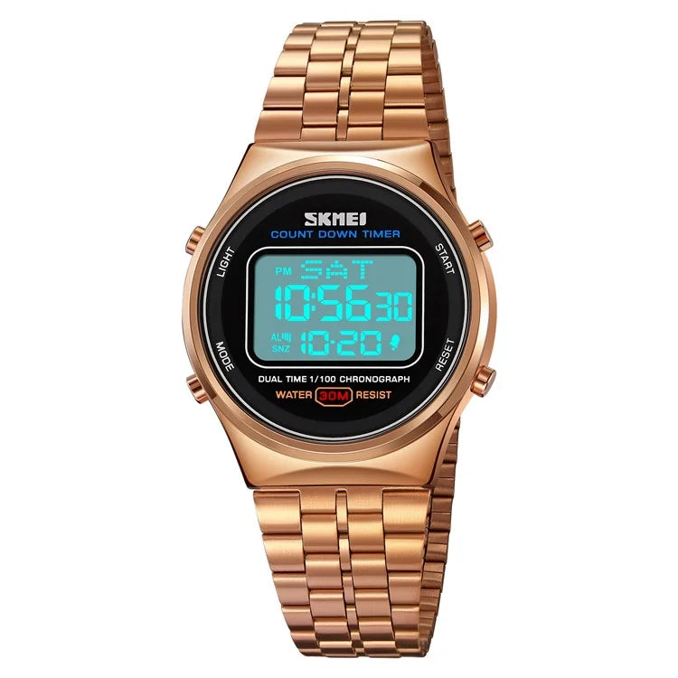SKMEI 1882 Electronic Watch Stainless Steel Strap Multifunction Wristwatch