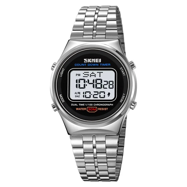 SKMEI 1882 Electronic Watch Stainless Steel Strap Multifunction Wristwatch