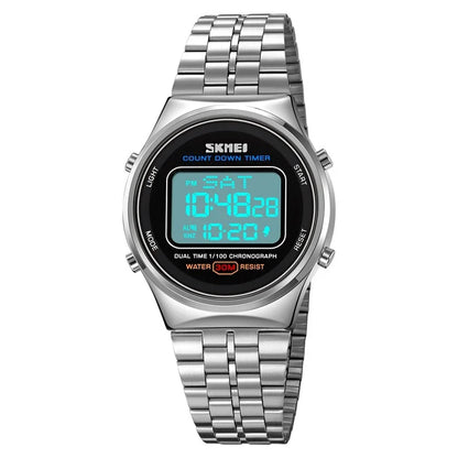 SKMEI 1882 Electronic Watch Stainless Steel Strap Multifunction Wristwatch