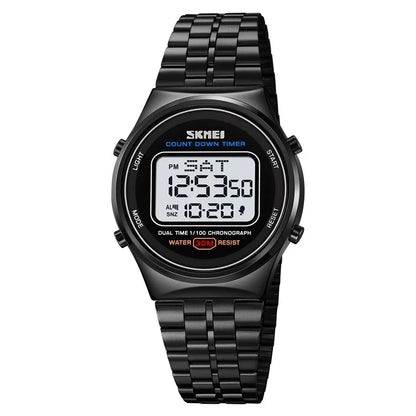 SKMEI 1882 Electronic Watch Stainless Steel Strap Multifunction Wristwatch