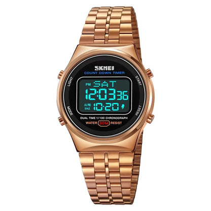 SKMEI 1882 Electronic Watch Stainless Steel Strap Multifunction Wristwatch