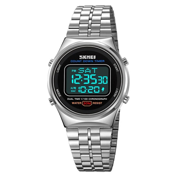 SKMEI 1882 Electronic Watch Stainless Steel Strap Multifunction Wristwatch