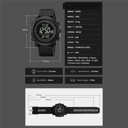 SKMEI 2095 Outdoor Sports 12  /  24H Multifunction Luminous Electronic Watch