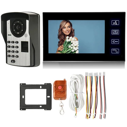 806FD11 7" Monitor HD Video Fingerprint Password Doorbell Camera with Remote Control, EU Plug
