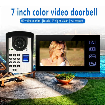 806FD11 7" Monitor HD Video Fingerprint Password Doorbell Camera with Remote Control, EU Plug