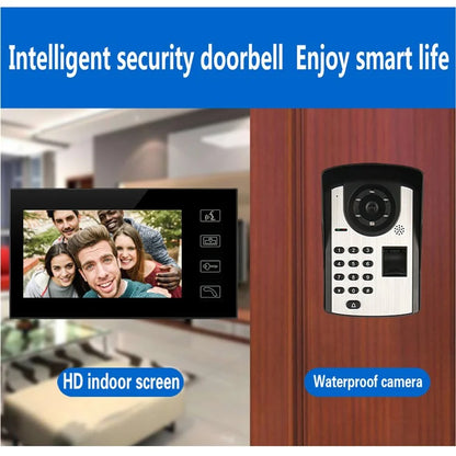 806FD11 7" Monitor HD Video Fingerprint Password Doorbell Camera with Remote Control, EU Plug