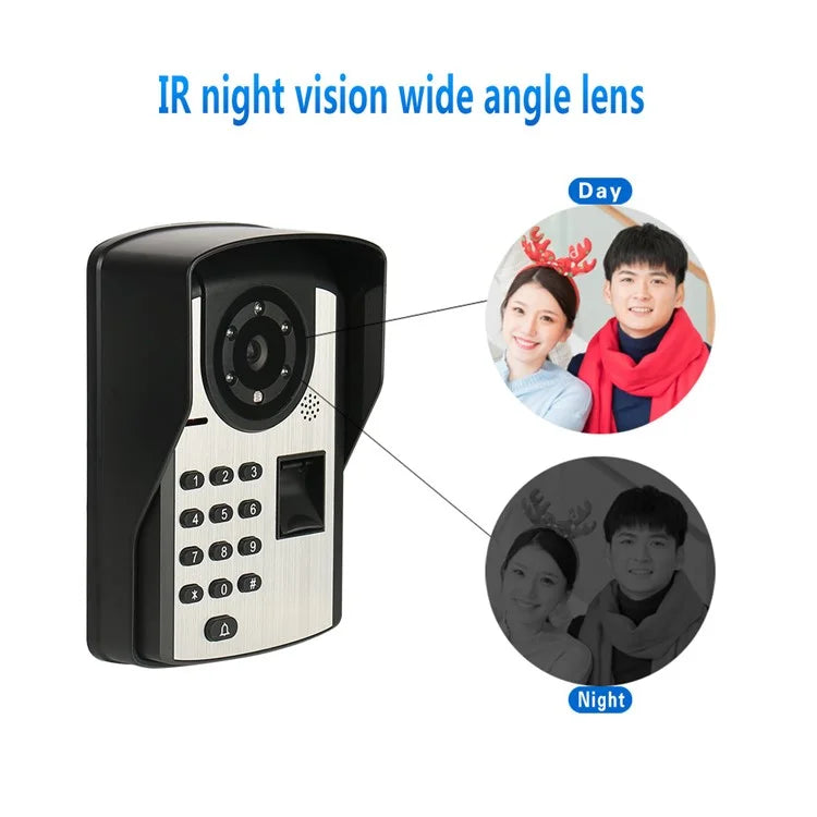 806FD11 7" Monitor HD Video Fingerprint Password Doorbell Camera with Remote Control, EU Plug