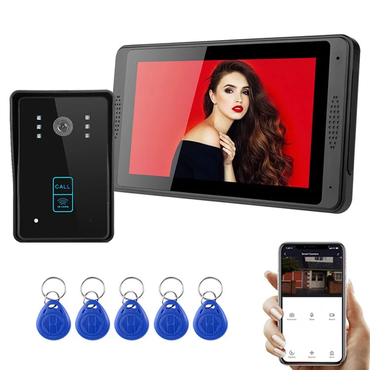 702MJID11 7-inch Monitor Tuya App WiFi Doorbell RFID Card Unlock 1080P HD Video Doorbell, EU Plug