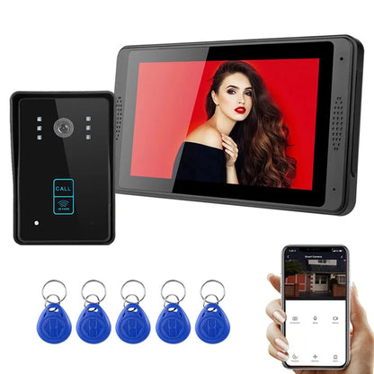 702MJID11 7-inch Monitor Tuya App WiFi Doorbell RFID Card Unlock 1080P HD Video Doorbell, EU Plug