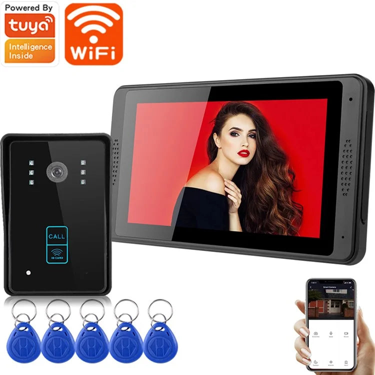 702MJID11 7-inch Monitor Tuya App WiFi Doorbell RFID Card Unlock 1080P HD Video Doorbell, EU Plug