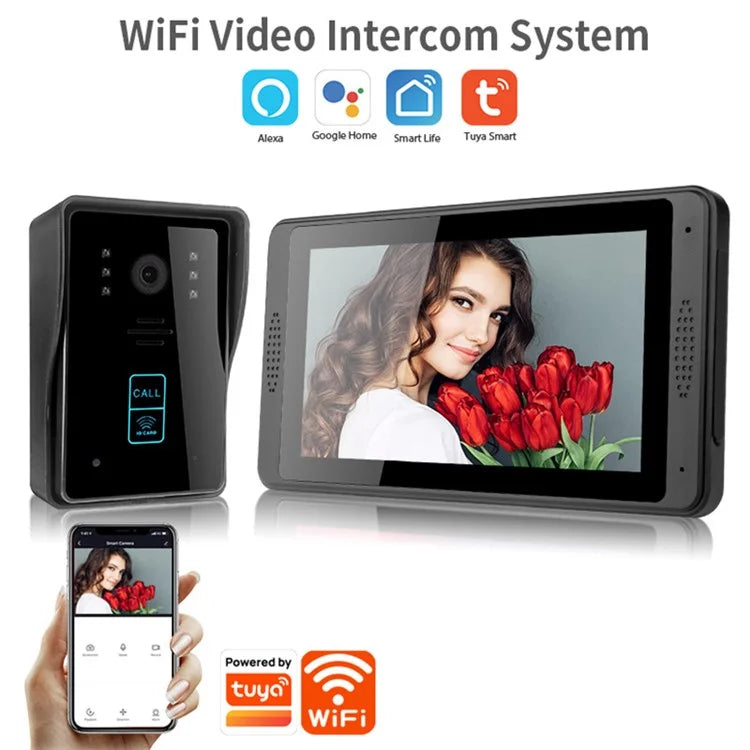 702MJID11 7-inch Monitor Tuya App WiFi Doorbell RFID Card Unlock 1080P HD Video Doorbell, EU Plug