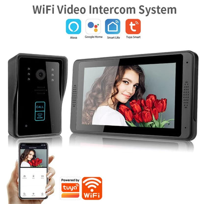 702MJID11 7-inch Monitor Tuya App WiFi Doorbell RFID Card Unlock 1080P HD Video Doorbell, EU Plug