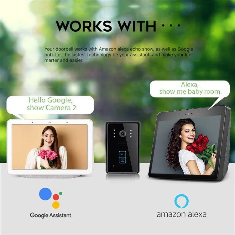 702MJID11 7-inch Monitor Tuya App WiFi Doorbell RFID Card Unlock 1080P HD Video Doorbell, EU Plug