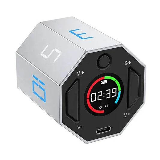 D11 8-Sided LCD Display Gravity Sensor Digital Timer with Adjustable Buzzer Volume