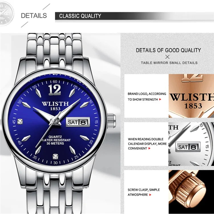 WLISTH S507 Waterproof Bracelet Calendar Date Week Display Quartz Watch