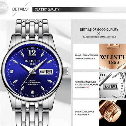 WLISTH S507 Waterproof Bracelet Calendar Date Week Display Quartz Watch