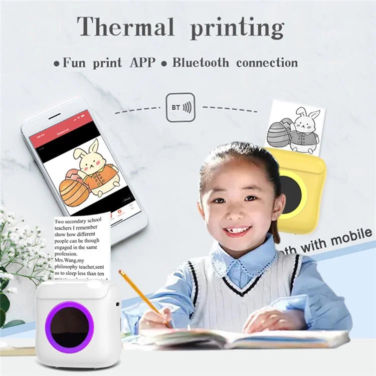 C22 Pocket Printer Bluetooth Inkless Mini Sticker Printer Colorful Atmosphere Light