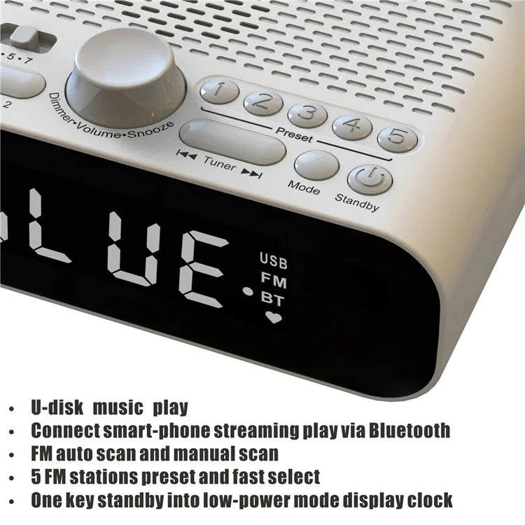 BT-A5 Multi-function Bedside Alarm Clock Hi-Fi Bluetooth Speaker FM Radio