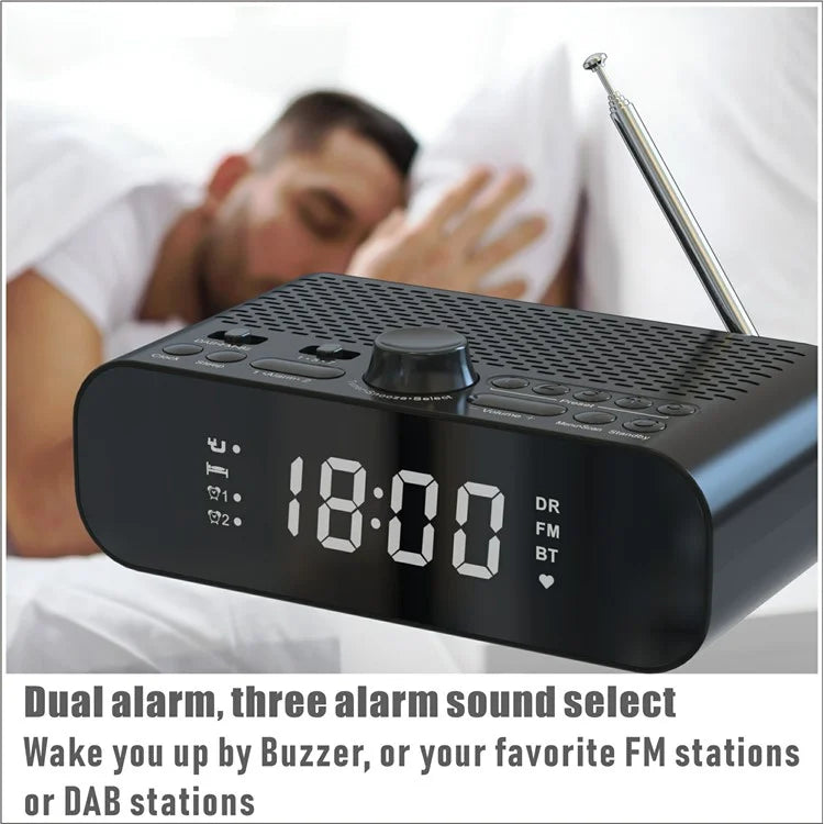 DAB-A5 Bedside LED Screen Digital Alarm Clock Bluetooth Speaker FM / DAB Radio, European Version