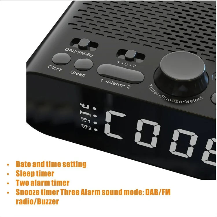 DAB-A5 Bedside LED Screen Digital Alarm Clock Bluetooth Speaker FM / DAB Radio, European Version