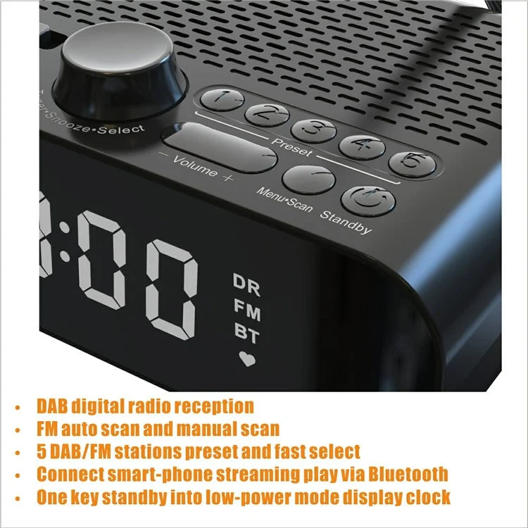 DAB-A5 Bedside LED Screen Digital Alarm Clock Bluetooth Speaker FM / DAB Radio, European Version