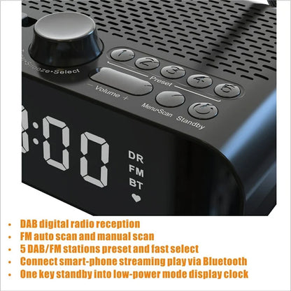 DAB-A5 Bedside LED Screen Digital Alarm Clock Bluetooth Speaker FM / DAB Radio, European Version