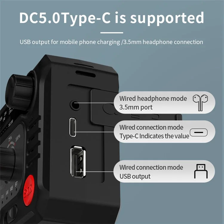 KK-228WB Solar Power Outdoor Hand Crank AM FM WB Radio Power Bank with LED Light