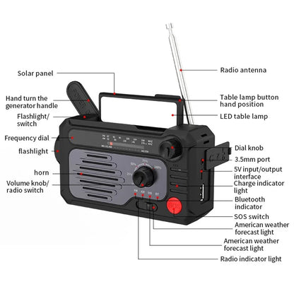 KK-228WB Solar Power Outdoor Hand Crank AM FM WB Radio Power Bank with LED Light