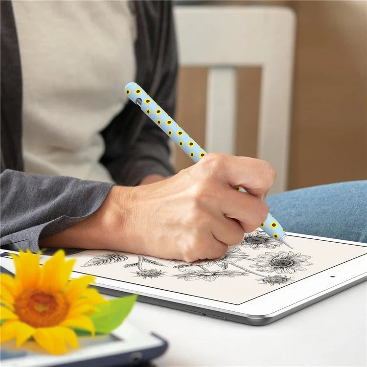 AHASTYLE PT93SF For Apple Pencil (1st Generation) Silicone Sleeve Sunflower Pattern Skin-touch Cover