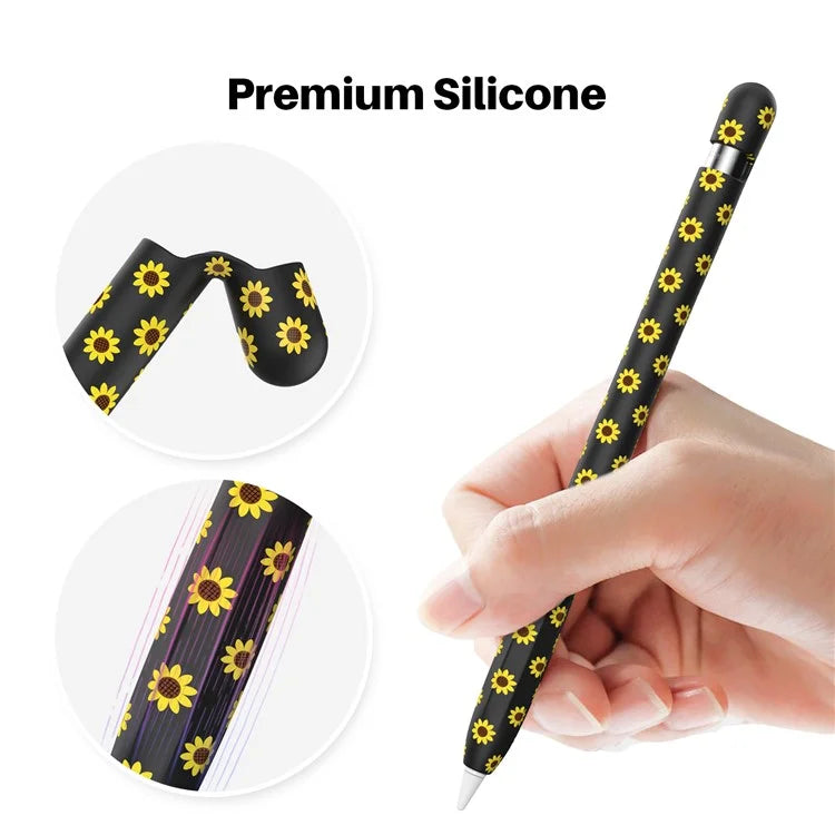 AHASTYLE PT93SF For Apple Pencil (1st Generation) Silicone Sleeve Sunflower Pattern Skin-touch Cover