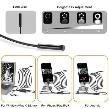 NK-5001Pro 5m Hard Wire Waterproof USB+Type-C+8-Pin Mobile Phone Endoscope 2MP 8MM Camera Microscope