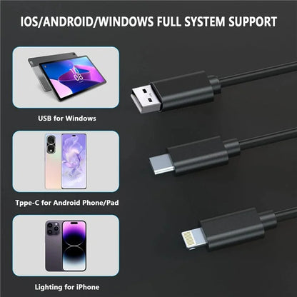 NK-5001Pro 5m Hard Wire Waterproof USB+Type-C+8-Pin Mobile Phone Endoscope 2MP 8MM Camera Microscope