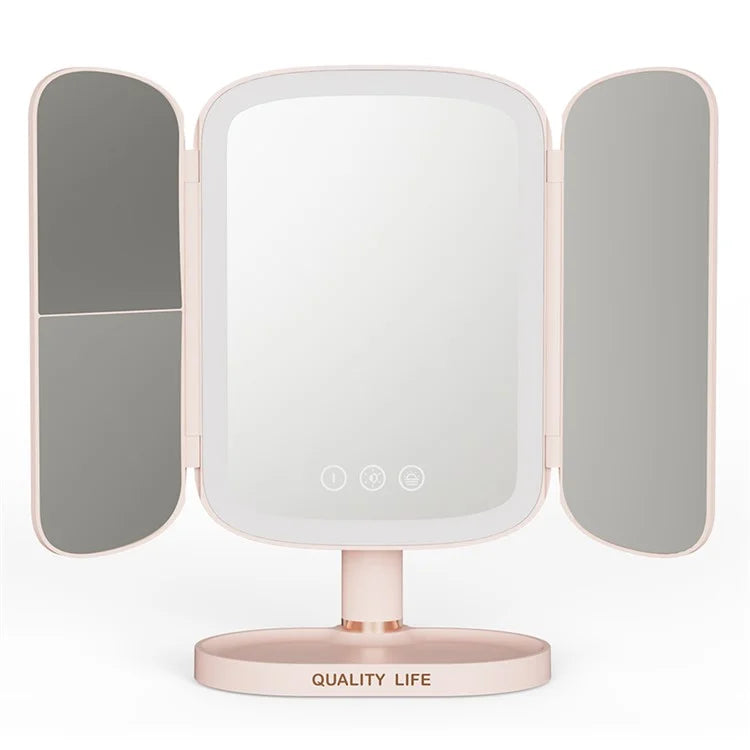 QW-M71 Stepless Dimming LED Light Makeup Mirror Foldable Tabletop Vanity Mirror