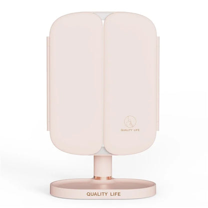 QW-M71 Stepless Dimming LED Light Makeup Mirror Foldable Tabletop Vanity Mirror