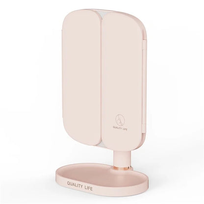 QW-M71 Stepless Dimming LED Light Makeup Mirror Foldable Tabletop Vanity Mirror