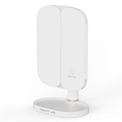 QW-M71 Stepless Dimming LED Light Makeup Mirror Foldable Tabletop Vanity Mirror