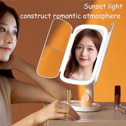 QW-M71 Stepless Dimming LED Light Makeup Mirror Foldable Tabletop Vanity Mirror