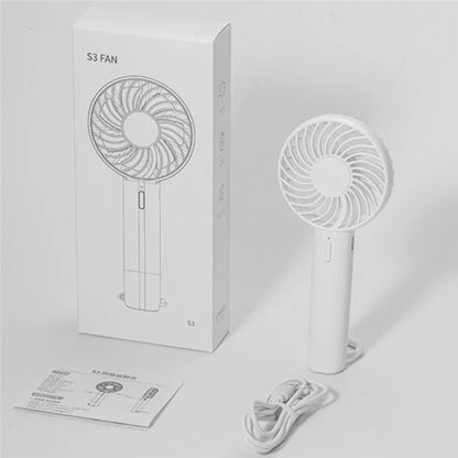 S3 Portable Rechargeable Handheld Cooling Fan 1200mAh 3 Speed Low Noise Desk Fan with Hanging Hole
