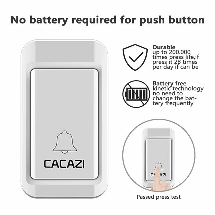 CACAZI V027G 38 Ringtones Self-powered Wireless Doorbell, 1 Transmitter + 1 Receiver