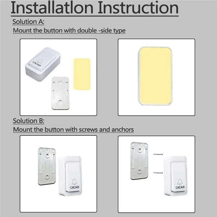 CACAZI V027G 38 Ringtones Self-powered Wireless Doorbell, 1 Transmitter + 1 Receiver